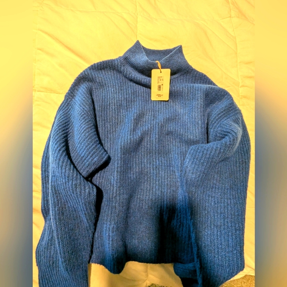 Gianni Bini Cobalt Cropped Funnel Neck Sweater XL